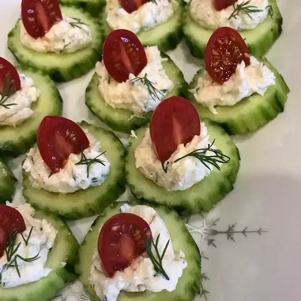 Cucumber Bites with Herbs Cream Cheese and Cherry Tomato