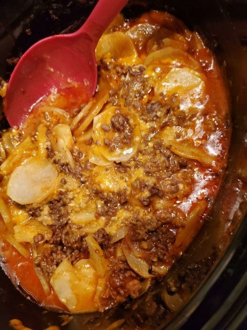 CROCK POT BEEFY POTATO TACO CASSEROLE