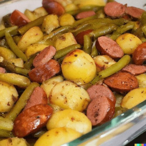 SAUSAGE GREEN BEAN POTATO CASSEROLE