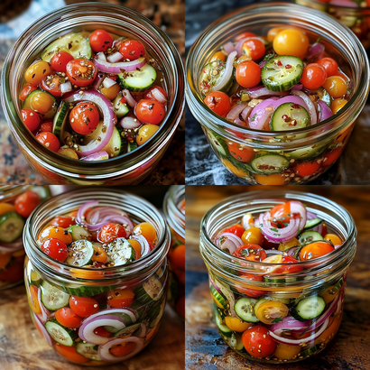 Pickled Cherry Tomatoes, Red Onions, and Cucumbers