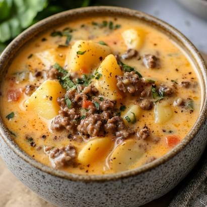 Cheesy Hamburger Potato Soup