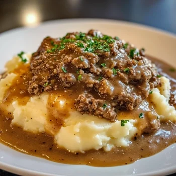 Ground Beef and Gravy Over Mashed Potatoes