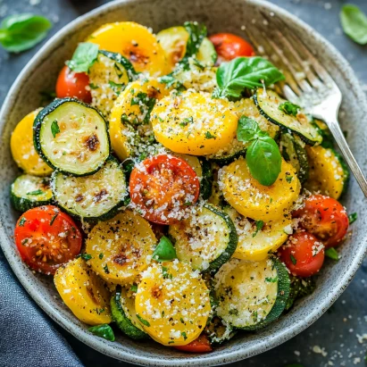 Roasted Garlic-Parmesan Zucchini, Squash, and Tomatoes 