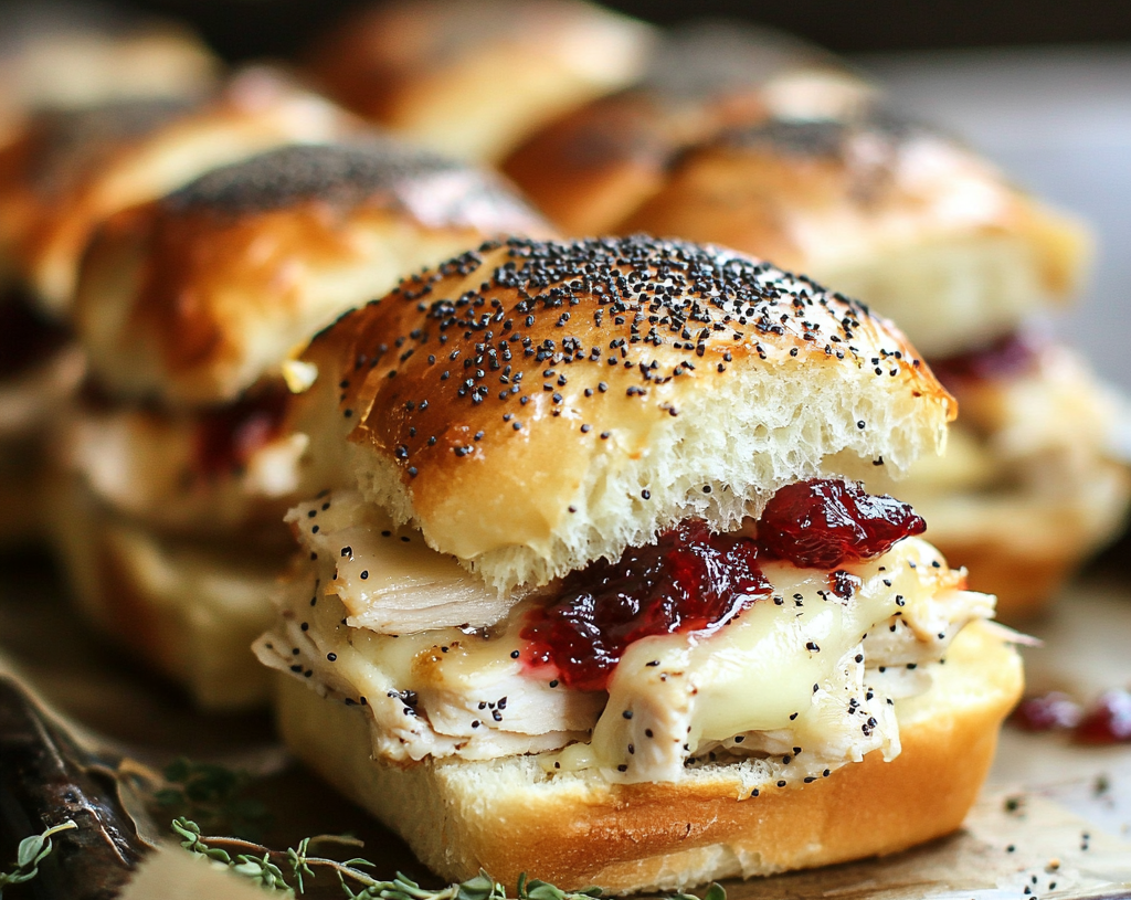 Baked Cranberry Turkey Sliders with Havarti & Poppy Seed Topping