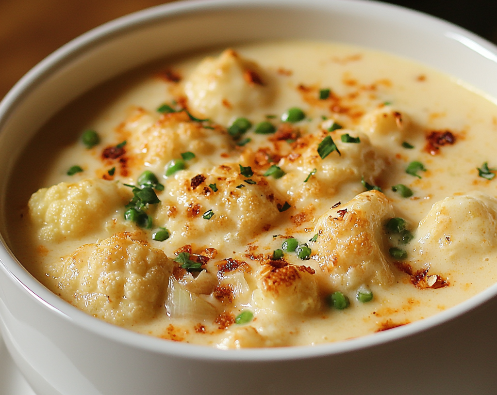 Cheddar Cauliflower and Roasted Garlic Soup