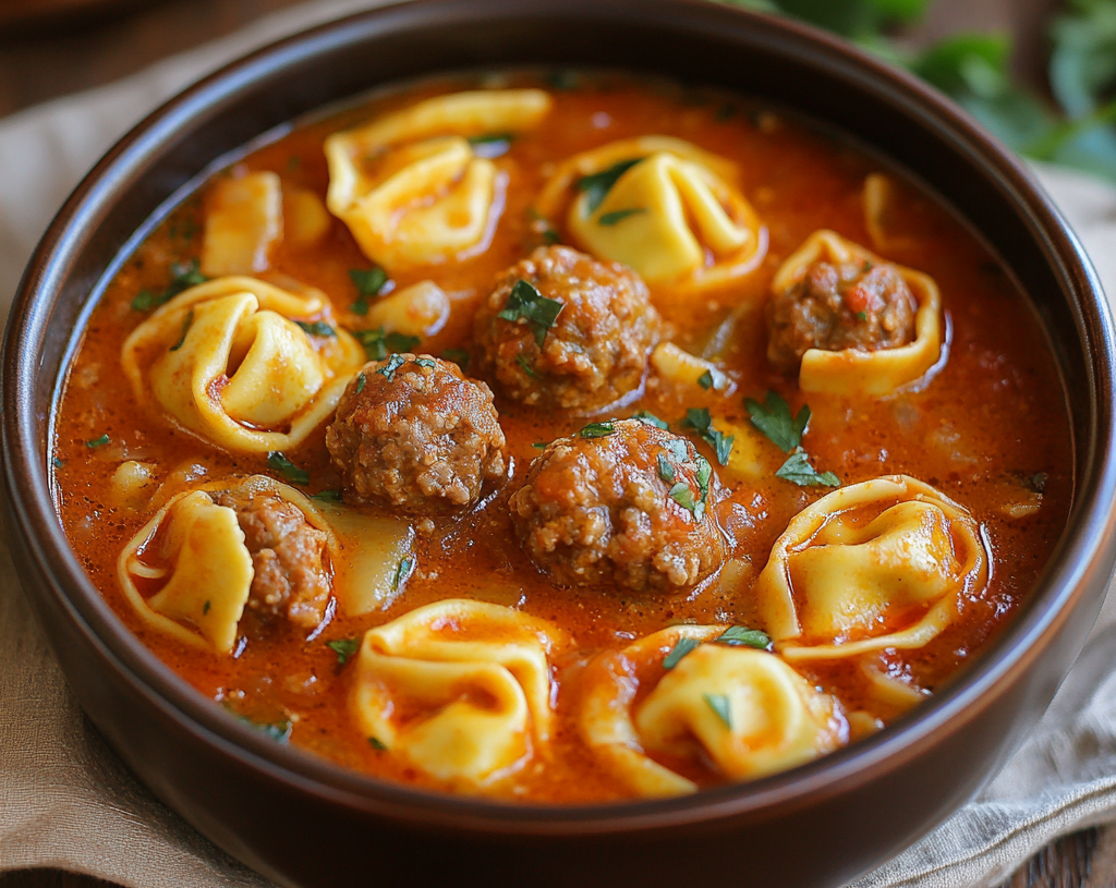 Cheese Tortellini and Meatball Soup