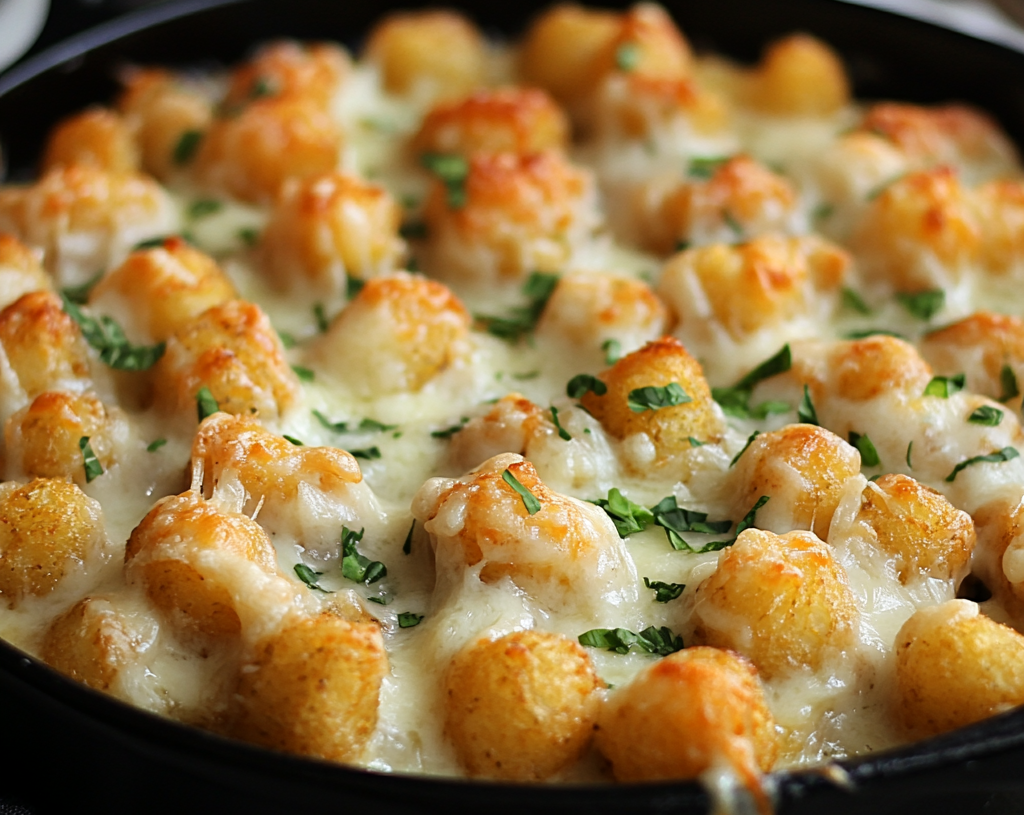 Chicken Alfredo Tater Tot Bake