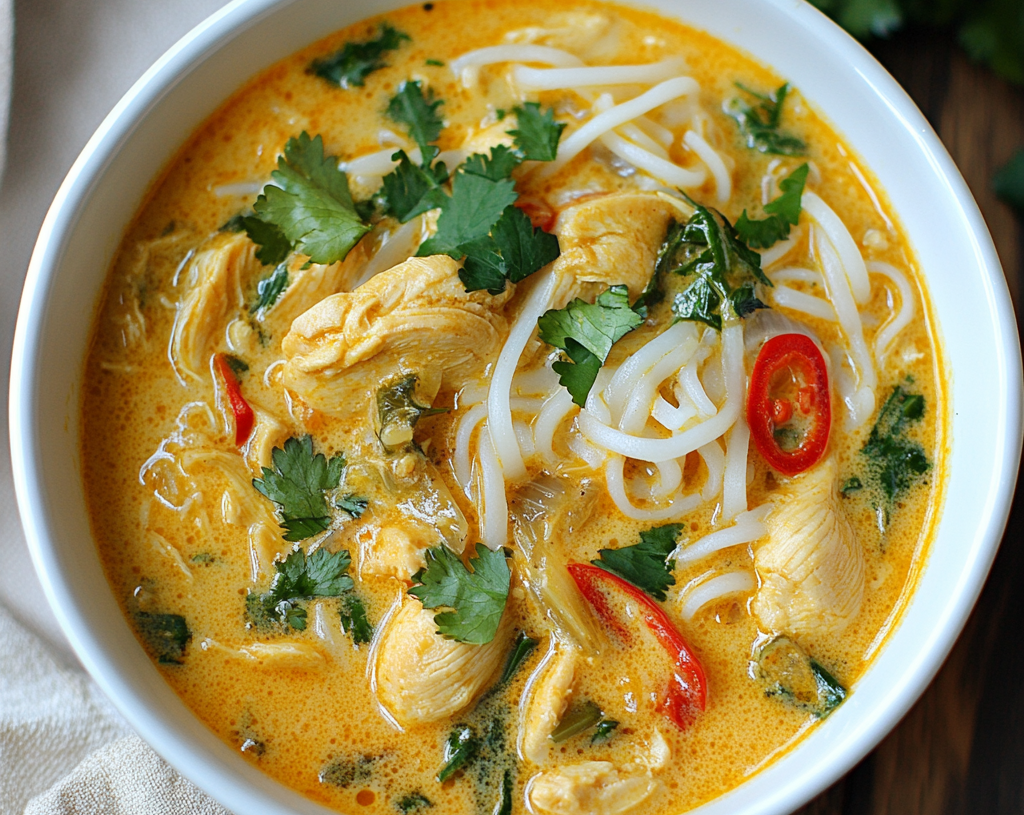 Coconut Curry Chicken Soup with Rice Noodles