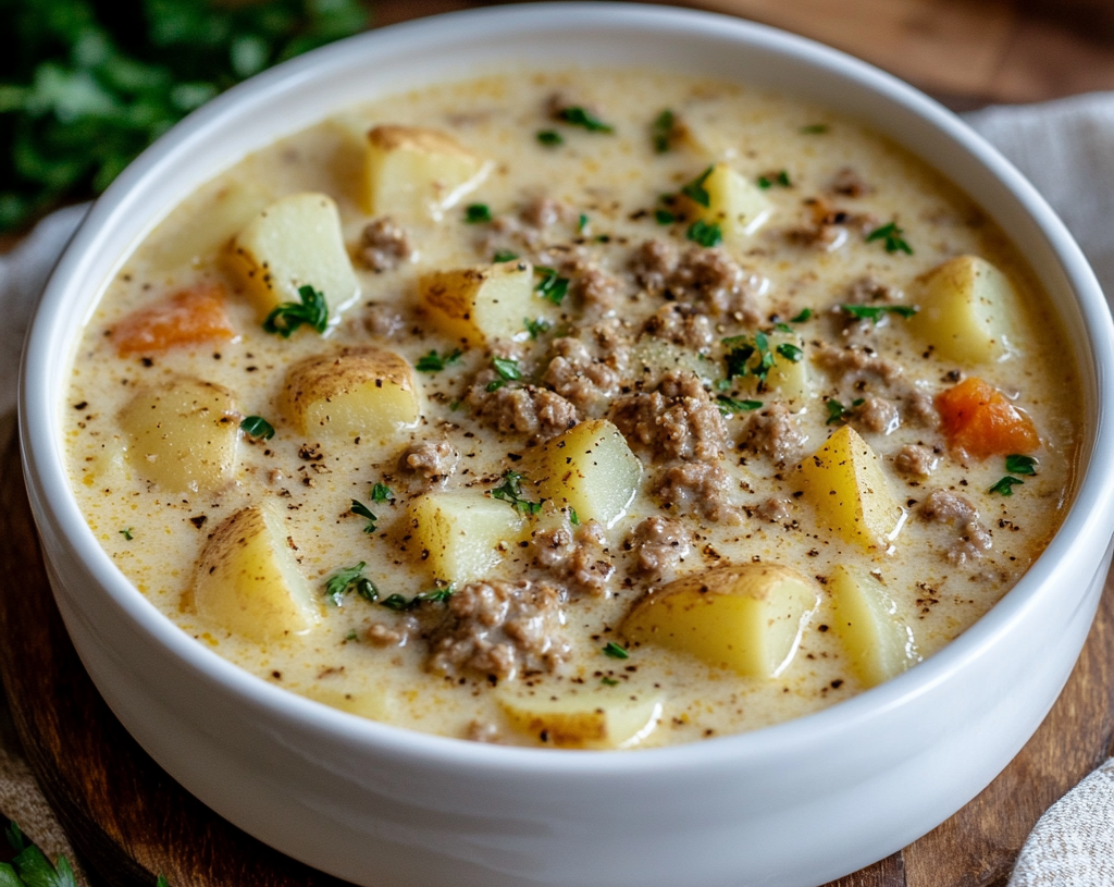 Creamy Potato & Hamburger Soup Made in the Crockpot