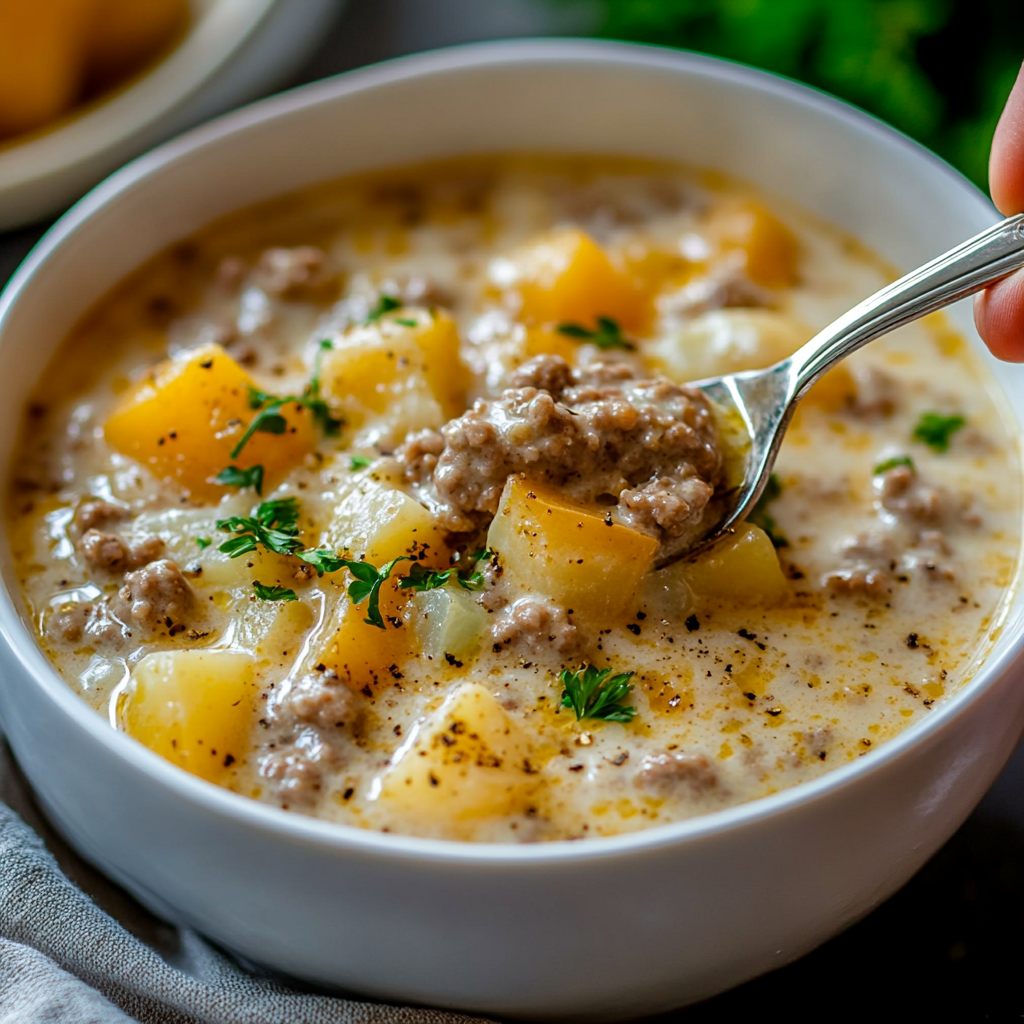 Creamy Potato & Hamburger Soup Made in the Crockpot ss Creamy Potato & Hamburger Soup Made in the Crockpot is an easy and quick healthy All Recipes keto dinner ideas recipes that you can cook if you like . In Tasty Recipes blog we got the best easy dinner,