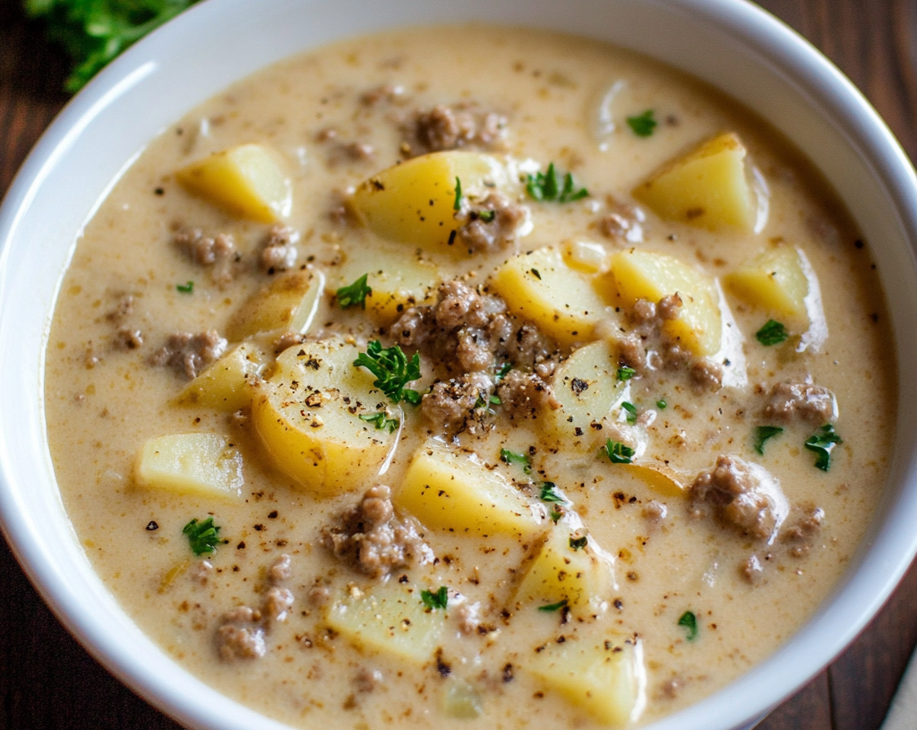 Crockpot Creamy Potato & Hamburger Soup