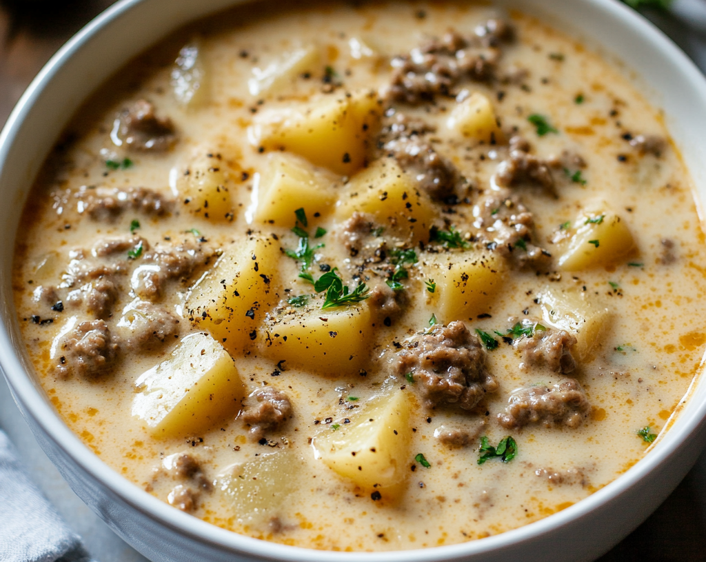 Crockpot Creamy Potato & Hamburger Soup