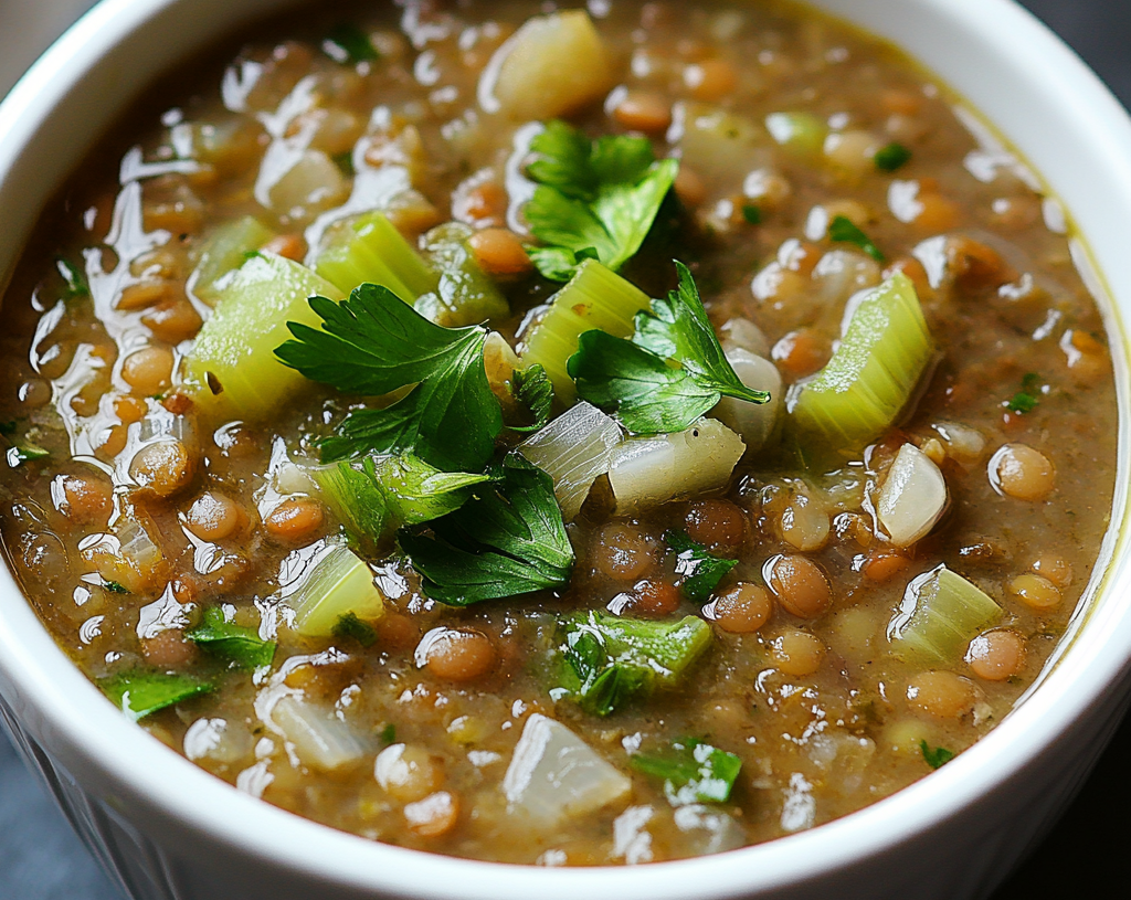 Lentil Coconut Soup with Celery and Onions