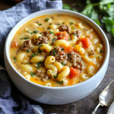 One-Pot Macaroni Cheeseburger Soup