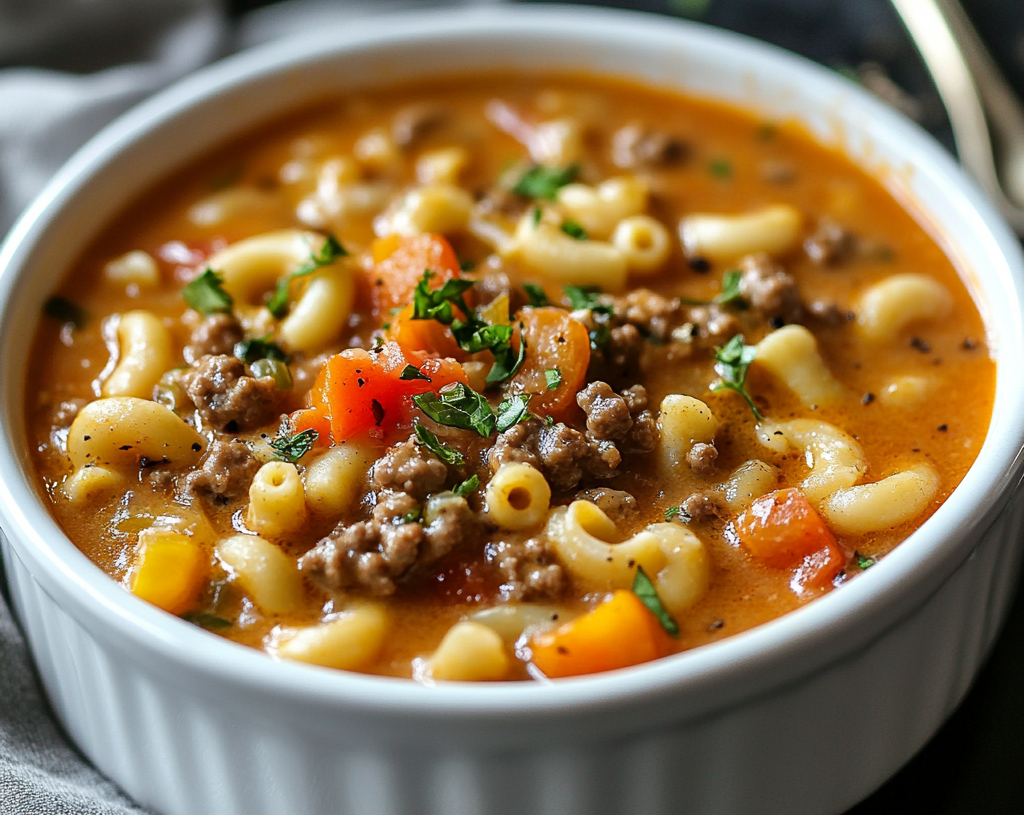 One-Pot Macaroni Cheeseburger Soup