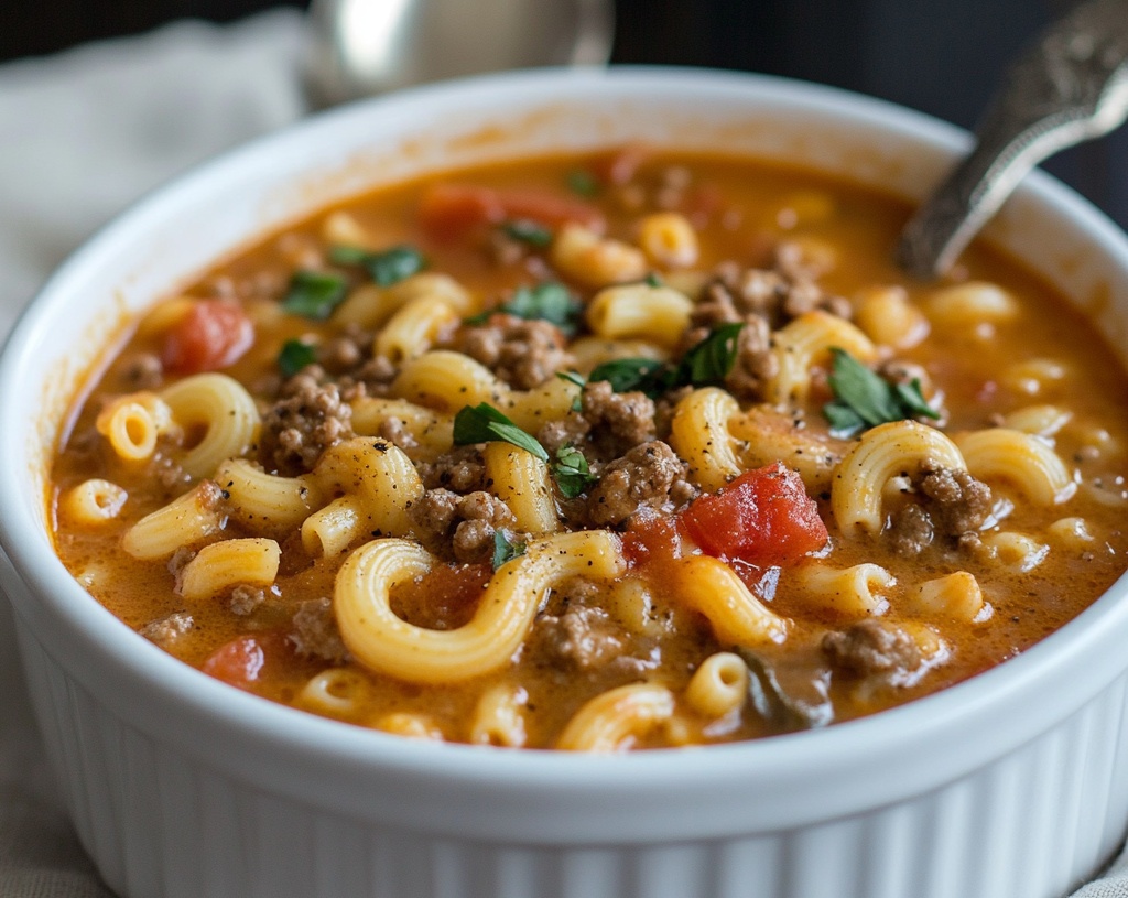 One-Pot Macaroni Cheeseburger Soup