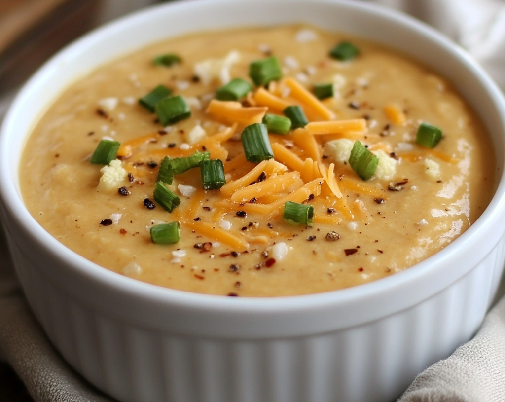 Roasted Garlic Cheddar Cauliflower Soup