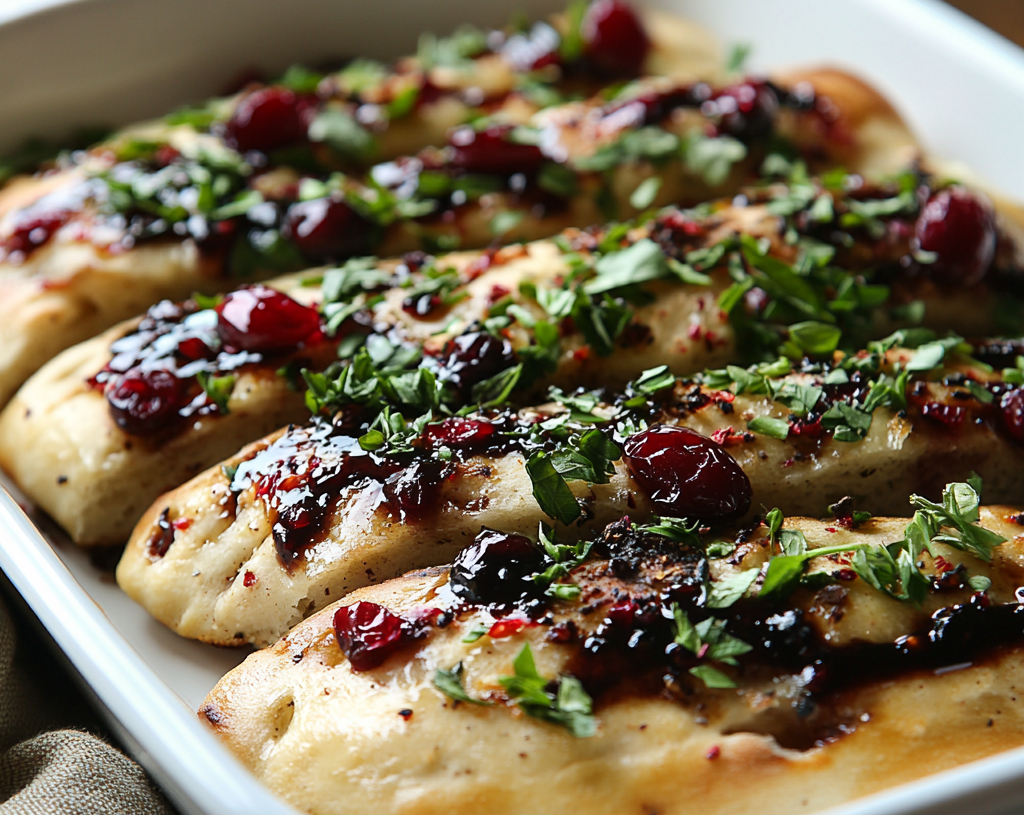 Rustic Cranberry & Balsamic Glazed Flatbread with Fresh Herbs