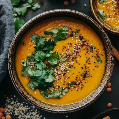 Spicy Sesame Carrot Soup with Red Lentils