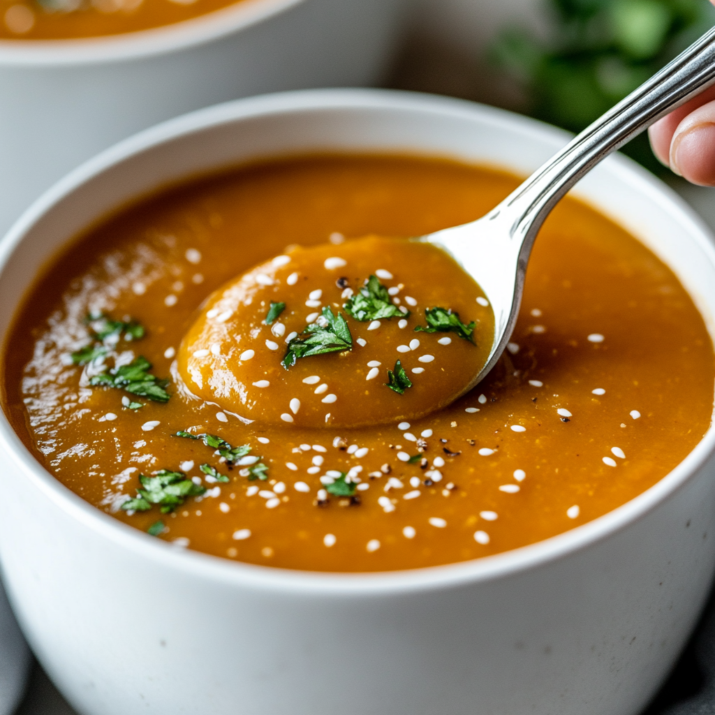 Spicy Sesame Carrot Soup with Red Lentils ss Spicy Sesame Carrot Soup with Red Lentils is an easy and quick healthy All Recipes keto dinner ideas recipes that you can cook if you like . In Tasty Recipes blog we got the best easy dinner,