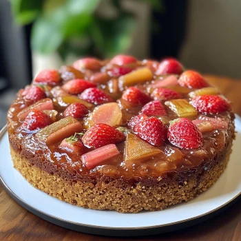 Strawberry Rhubarb Upside-Down Cake