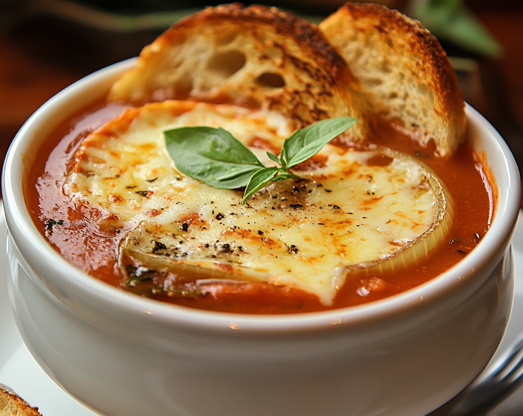 Tomato Soup with Cheese and Onion Toast