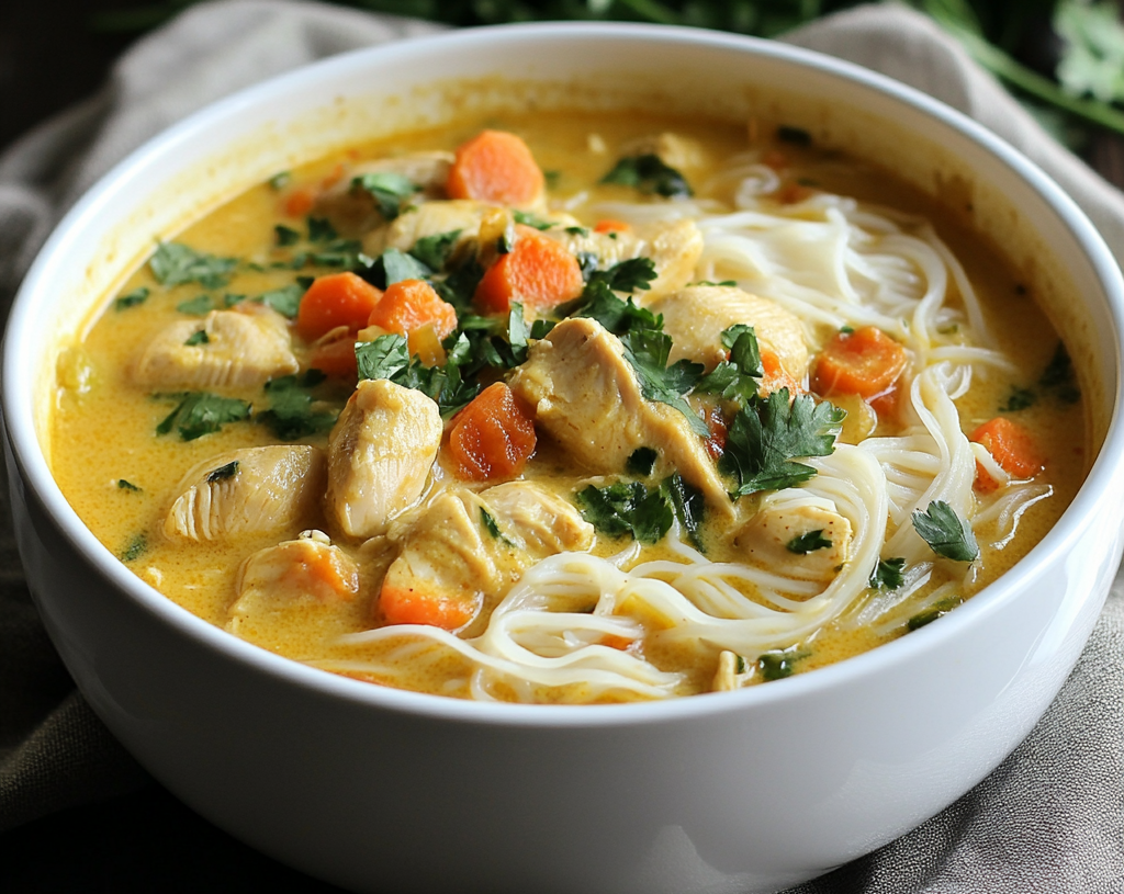 Coconut Curry Chicken Soup with Rice Noodles