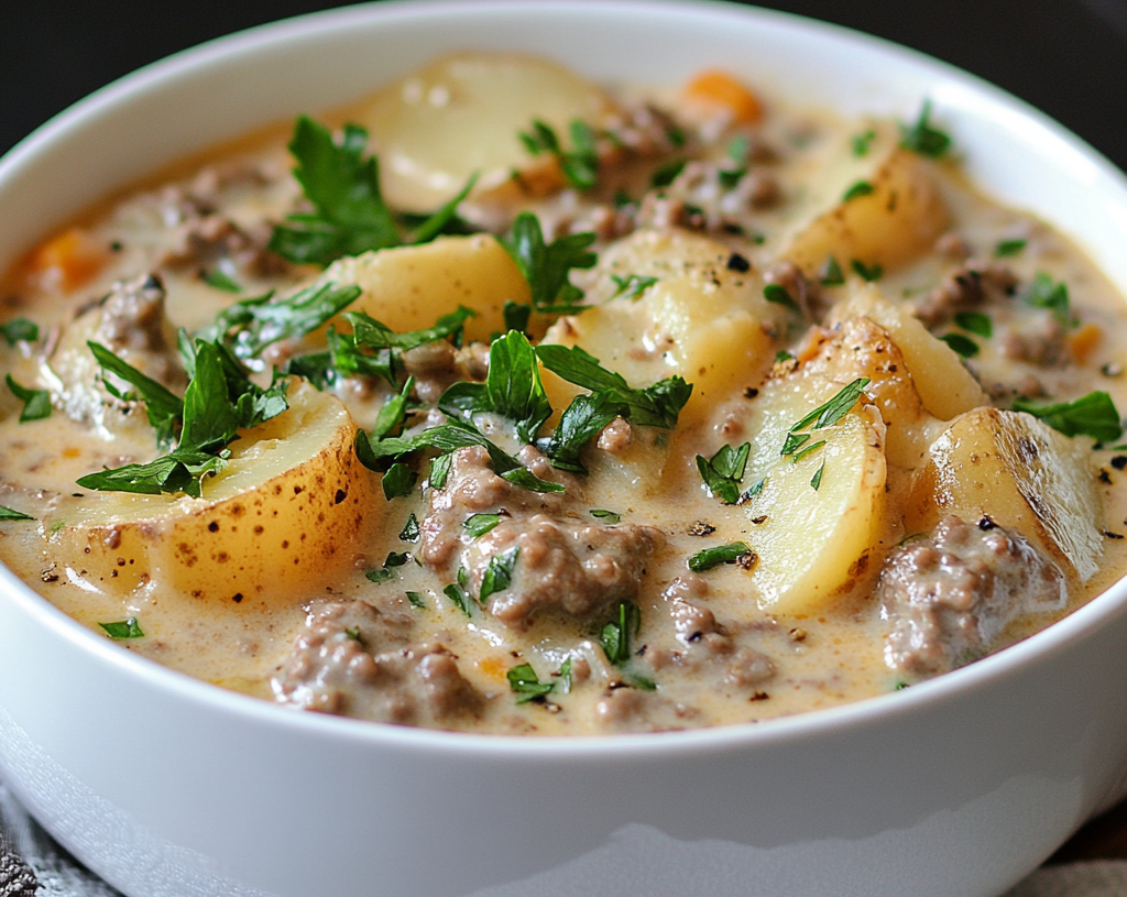 Crockpot Creamy Potato & Hamburger Soup