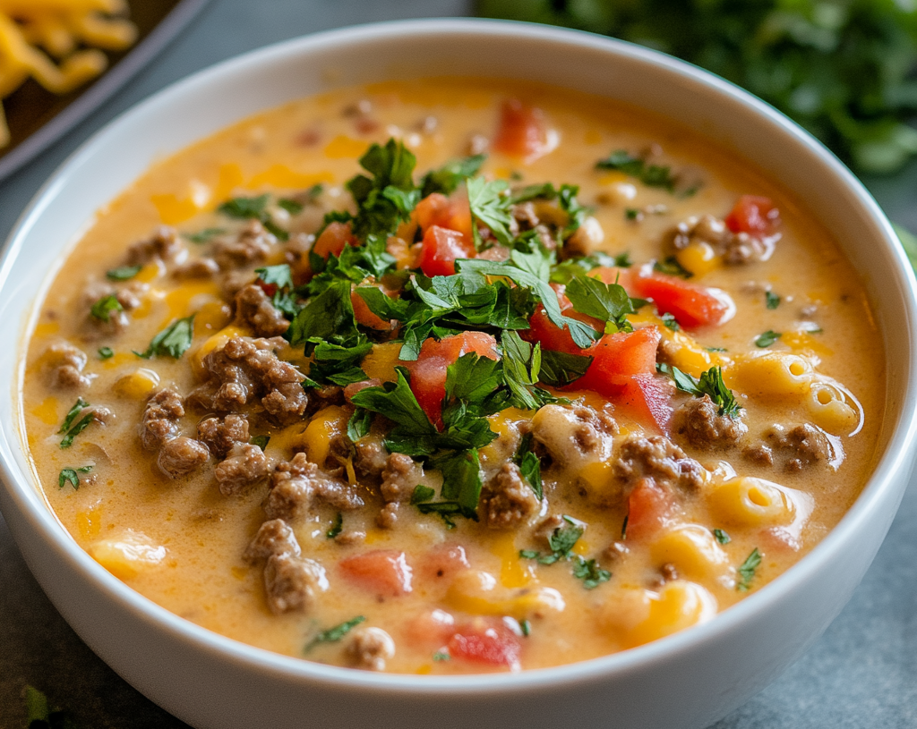 One-Pot Macaroni Cheeseburger Soup