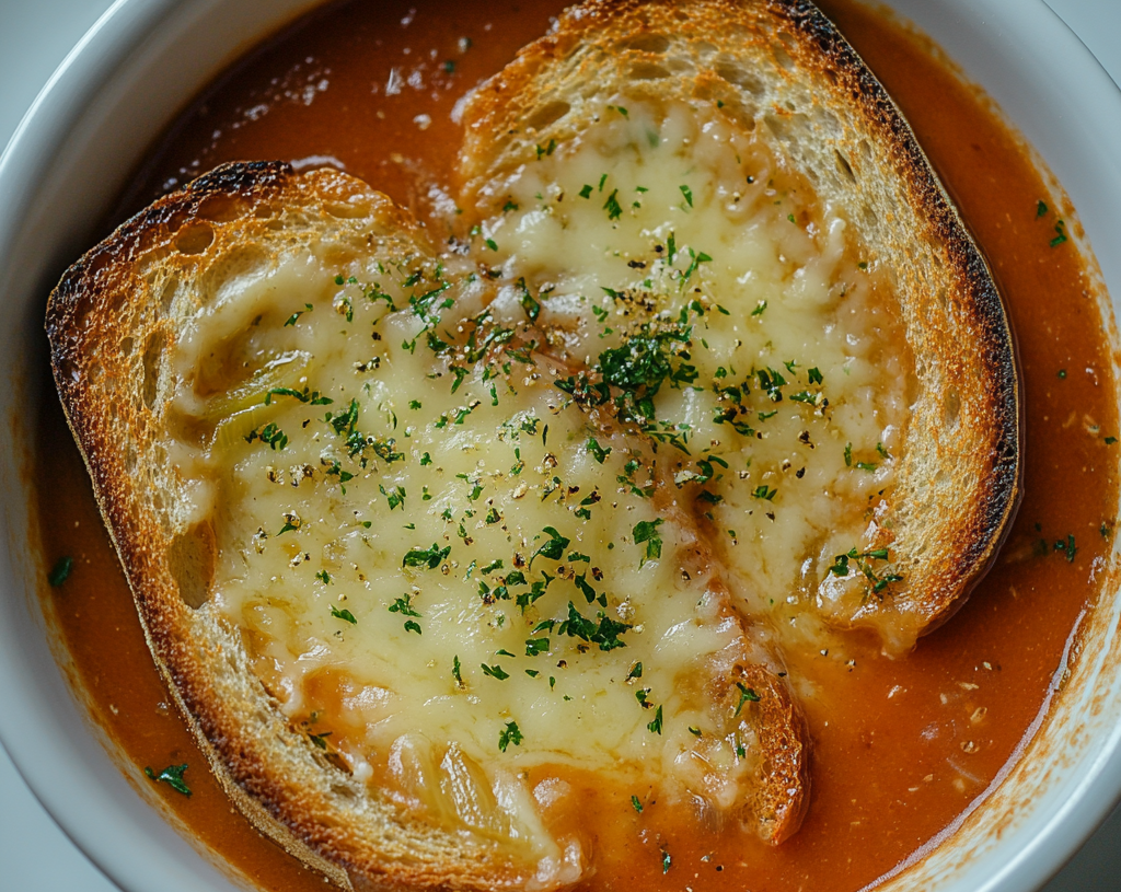 Tomato Soup with Cheese and Onion Toast