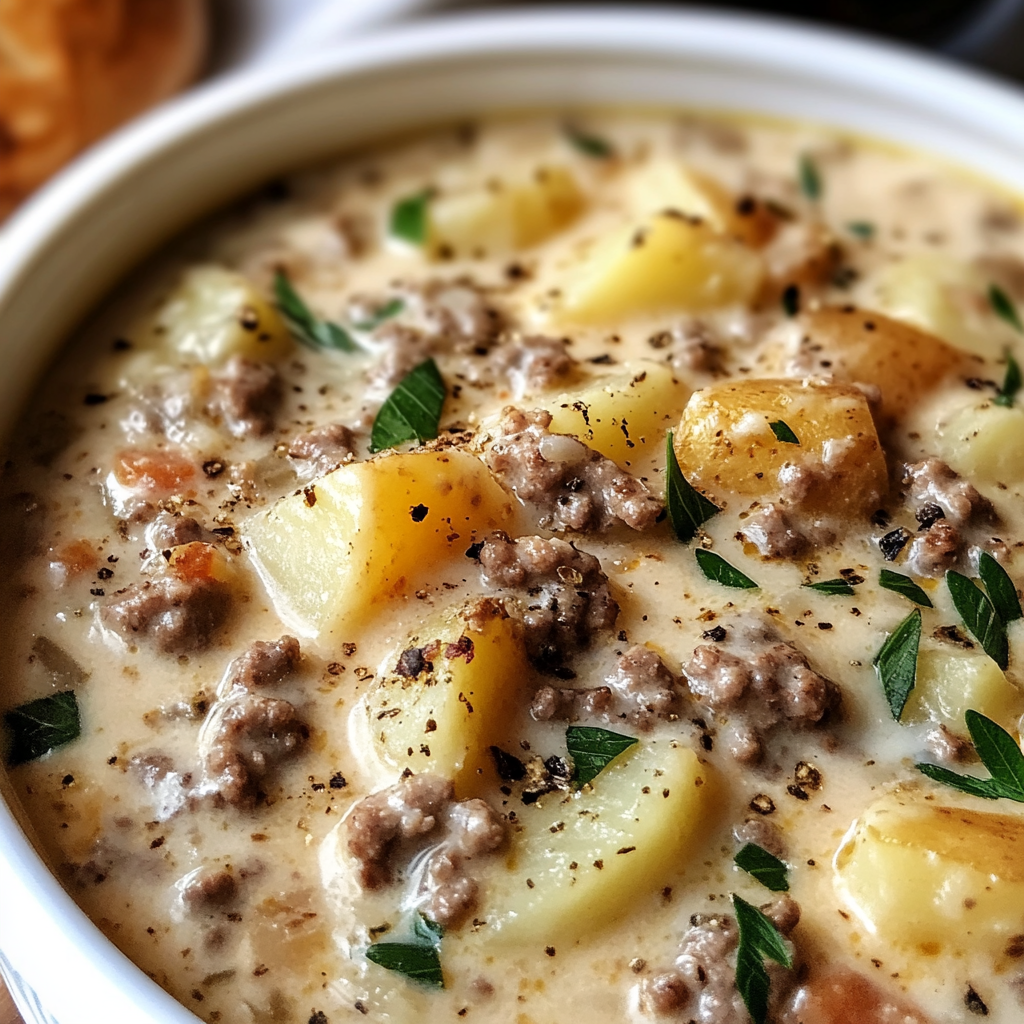 Crockpot Creamy Potato & Hamburger Soup ss Crockpot Creamy Potato & Hamburger Soup is an easy and quick healthy All Recipes keto dinner ideas recipes that you can cook if you like . In Tasty Recipes blog we got the best easy dinner,